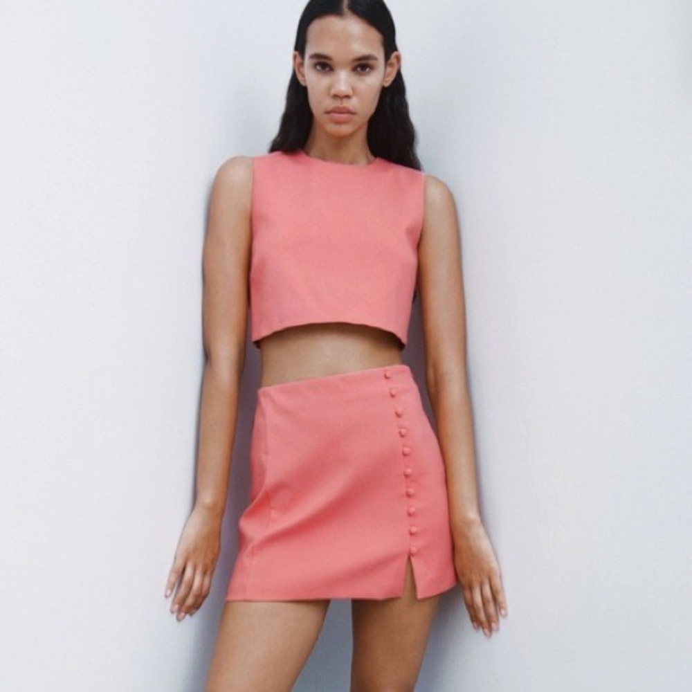 Zara Coral Crop Top with Buttons